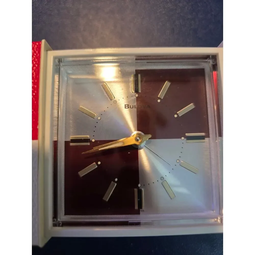 Bulova MCM Wind-Up Travel Alarm Clock Vintage B 6250 Checkerboard Clock Mod